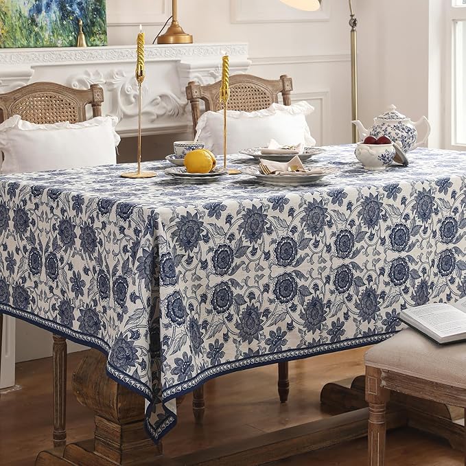 patdrea Designer Small Vintage Blue Tablecloth for Square Tables,Vintage Linen Paisley Table Cloth,Floral Cover Cloth Decor for Kitchen Dining Christmas,Thanksgiving,Party,55"x55"-Lantang a