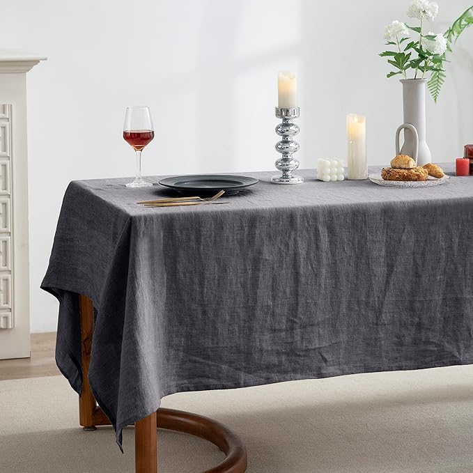 EVERLY 100% Pure Linen Rectangle Tablecloths 60x84Inches for Dining,Buffet Parties,Picnic,Events,Weddings and Restaurants,Decorative Halloween,Thanksgiving Machine Washable Tablecloths-Dark Grey