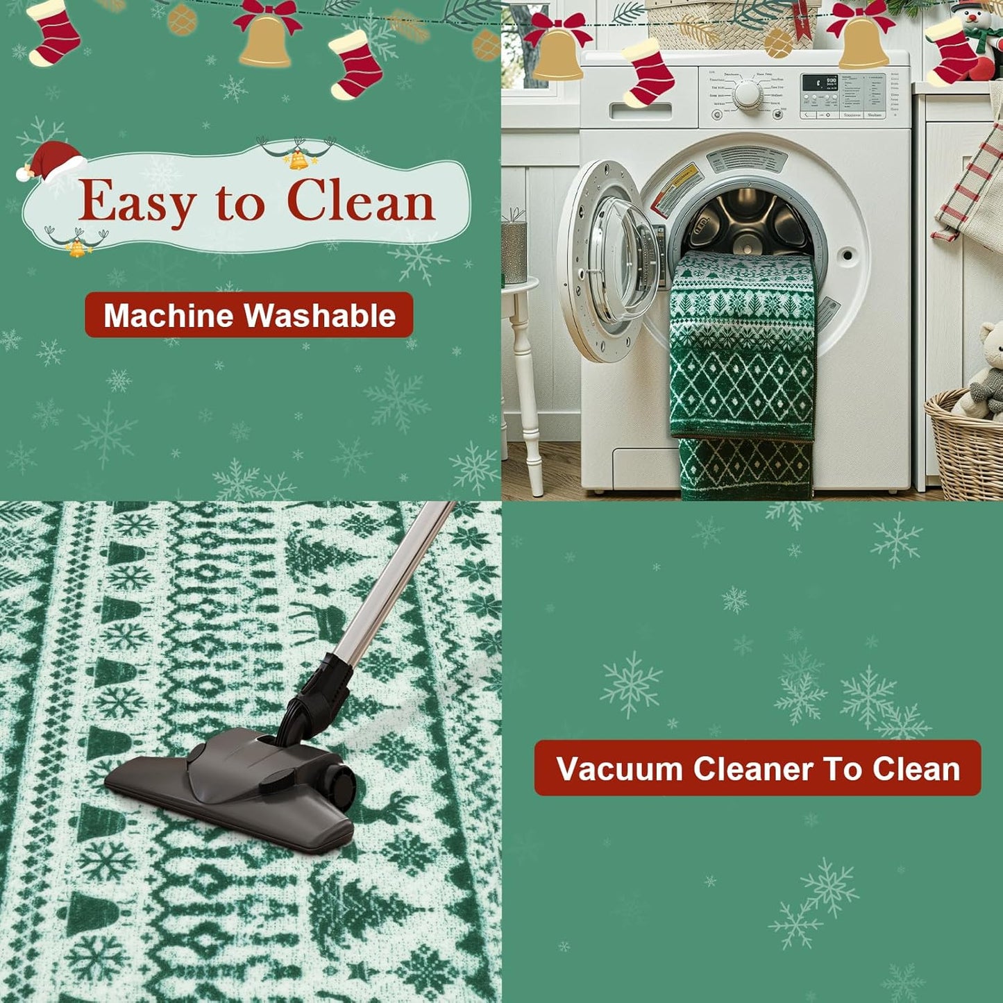 Christmas Kitchen Runner Rug, 2x6 Rug Runners for Hallways Non Slip, Low Pile Soft Washable Bathroom Runner Rug, Xmas Winter Holiday Home Decor Carpet Runners for Bedroom Laundry