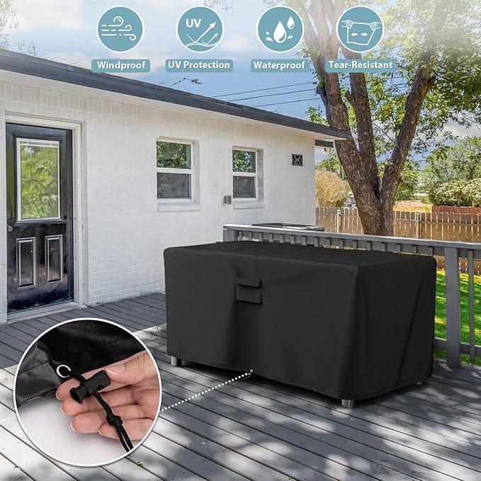 SHINESTAR Rectangle Fire Pit Cover, Fits for 54-56 Inch Gas Fire Table, Waterproof and Windproof, 56 x 26 x 24 Inches, Black