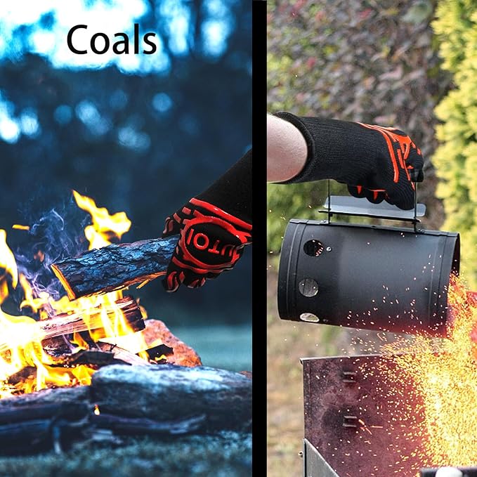 BBQ Grill Gloves 1472°F Heat Resistant, Long Grilling Gloves Oven Mitts for Campfire & Fire Pit, Smoker, Fireplace, Kitchen and Outdoor Cooking, XL Size, Red