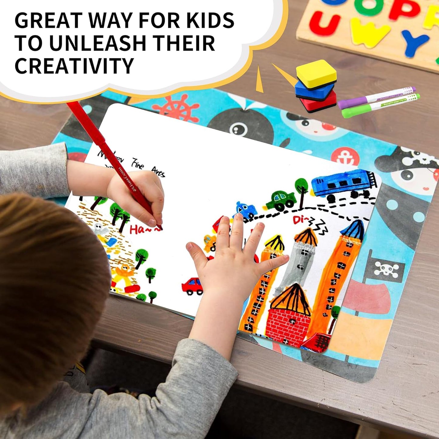 Set of 12 Small White Board Dry Erase Boards Classroom Pack 9" x12” Double Sided Personal Whiteboards for Students Teachers School Supplies Lapboards Mini Whiteboard Erasers Incl and Colors Pens