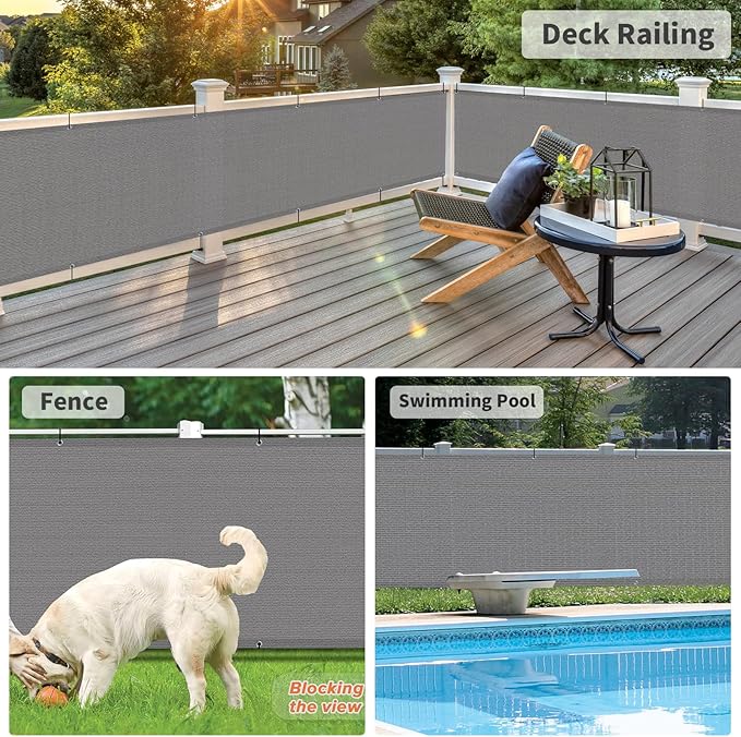 LOVE STORY 2.5' x 10' Dark Grey Balcony Screen Privacy Fence Cover UV Protection (HDPE) Weather-Resistant 3 FT Height Shield for Deck, Patio, Backyard, Outdoor Pool, Porch, Railing