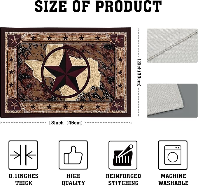 Giwawa Texas Stars Placemats Set of 4, Rustic Western Style Brown Wood Linen Table Mat 12x18 Inch, Vintage Cabin Primitive Decorative Washable Place Mats for Kitchen Dining Desktop Tabletop