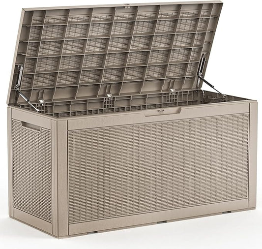 120 Gallon Waterproof Outdoor Storage Box,Resin Deck Box,Lockable Outside Storage Box Container for Patio Furniure,Garden,Pool Tools (120 Gallon,Grey)