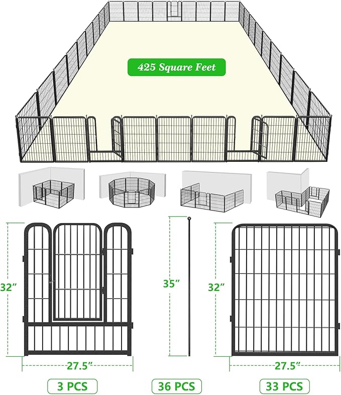 Garden Fence with Gate Metal Fencing Outdoor for Yard, 32in x83ft 36 Panels Outdoor Dog Fence Temporary Fence for Dogs Outside, Rustproof Garden Fencing Flower Bed Edging for Patio