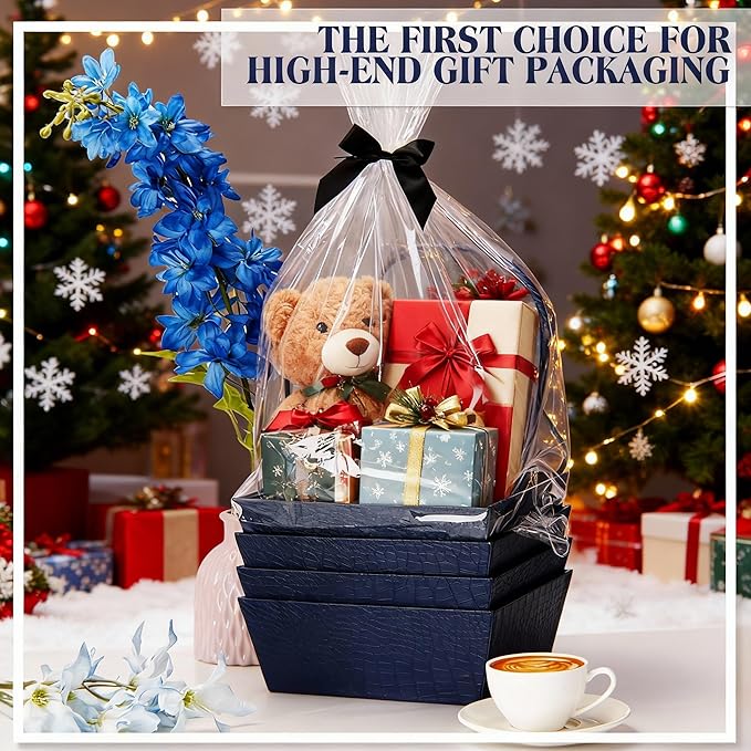 Wonderjune 20 Pcs Valentines Day Gift Baskets Empty To Fill Baskets For Gifts Empty With Gift Bag Bow Valentines Gifts Storage Basket Bulk for Wedding Party Wrapping(Royal Blue)
