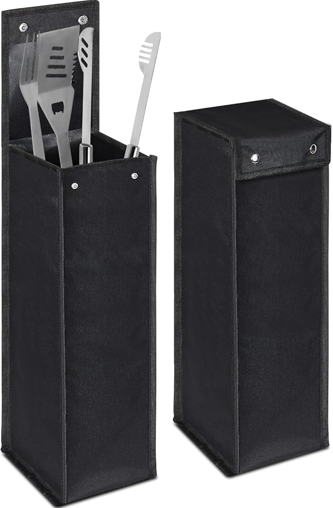 Amylove Grill Utensil Storage Bag BBQ Tool Storage Bags Barbecue Hardware Tool BBQ Utensil Holder Pouch Oxford Cloth Accessory Foldable for Camping Hiking(2 Pcs,Black)
