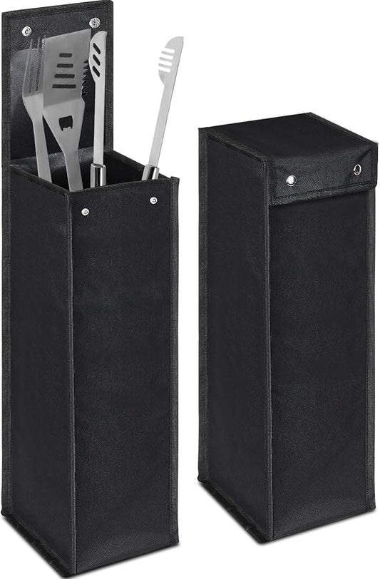 Amylove Grill Utensil Storage Bag BBQ Tool Storage Bags Barbecue Hardware Tool BBQ Utensil Holder Pouch Oxford Cloth Accessory Foldable for Camping Hiking(2 Pcs,Black)