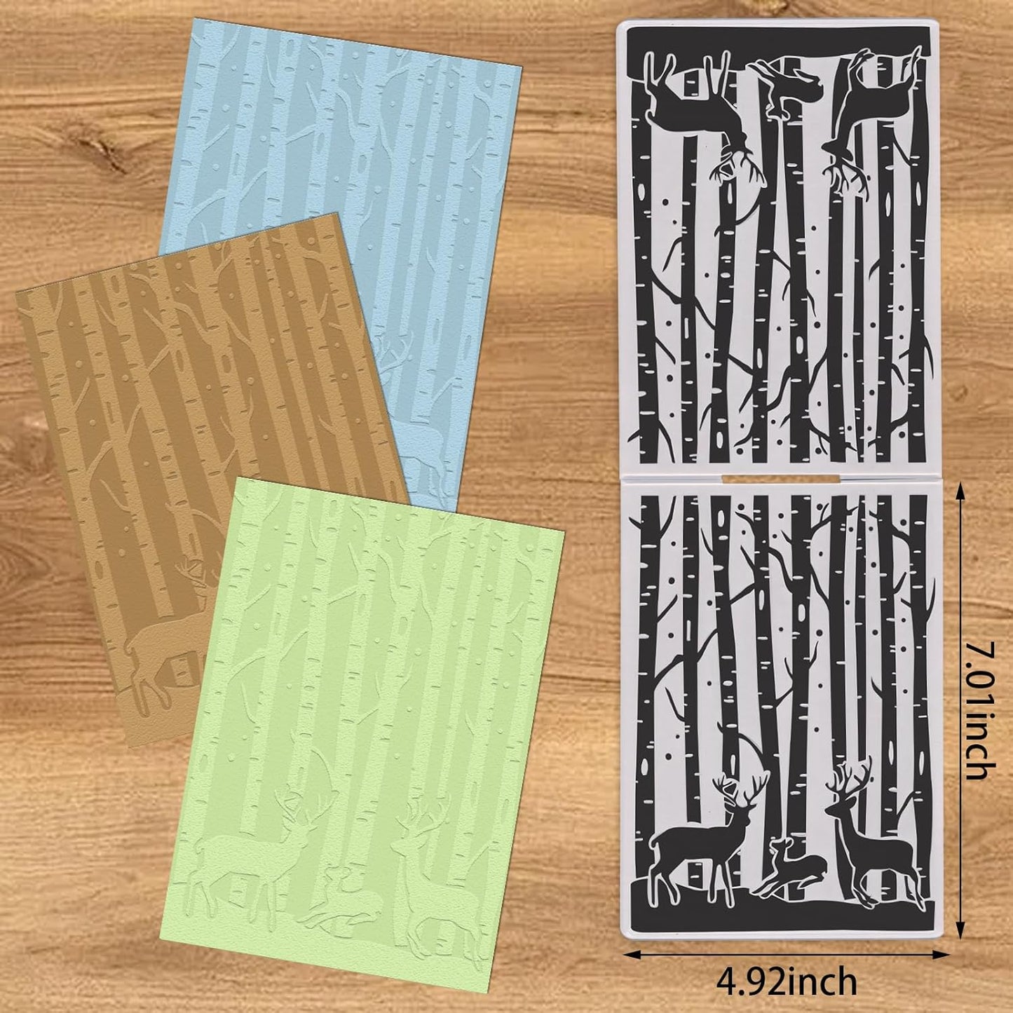 Threetols 3-D Textured Christmas Embossing Folder, Elk Background Embossing Folder for Card Making, Forest Frame DIY Plastic Scrapbooking Photo Album Card Paper DIY Craft Decor Template Mold