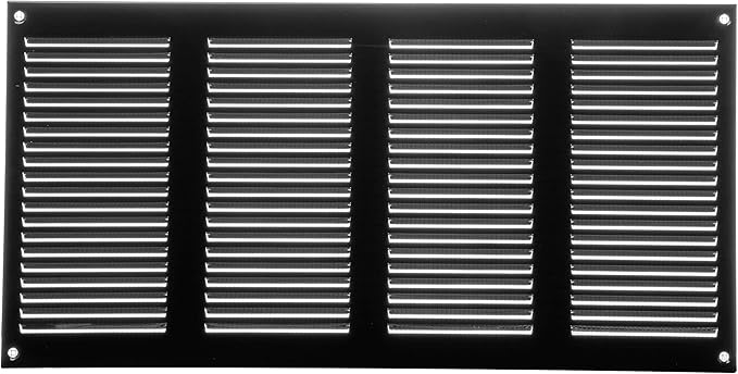 Repa Market Air Vent Cover 16x8 Inch (Outer Dimensions) Black Galvanized Steel Louvered Grill Cover with Mesh Screen/Wall or Ceiling Vent/HVAC Register for Indoor and Outdoor Ventilation