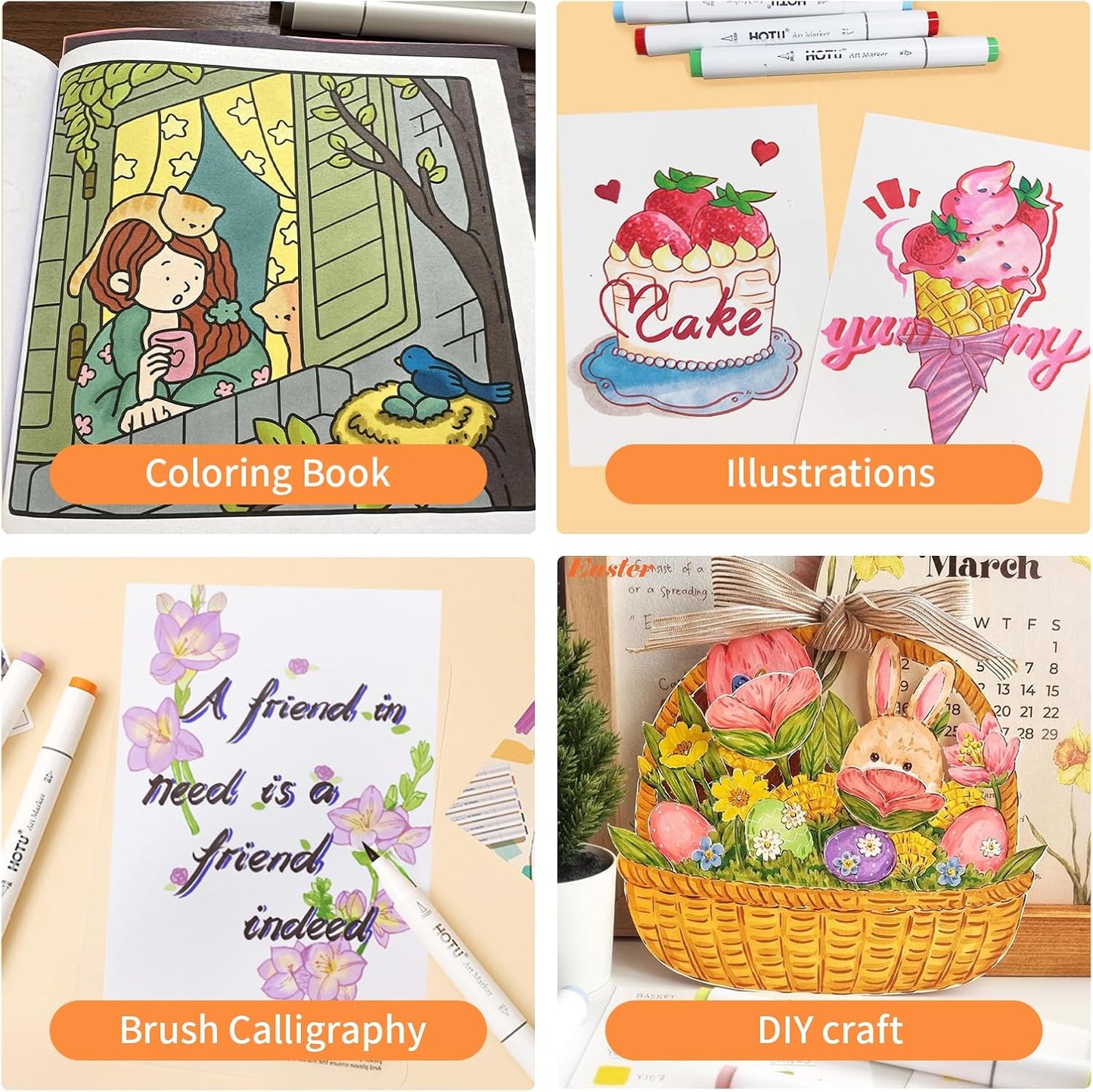 Alcohol Markers Brush and Fine Tip 50 Colors Dual Tips Art Marker Set Alcohol-based Sketch Pens with Carrying Case，Non-Bleeding Pad for Art Enthusiast Adults Coloring Illustration