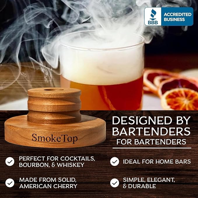 SmokeTop Cocktail Smoker Kit 5 Pack - Old Fashioned Chimney Drink Smoker for Cocktails, Whiskey, & Bourbon With 2oz Sample Wood Chips - by Middleton Mixology