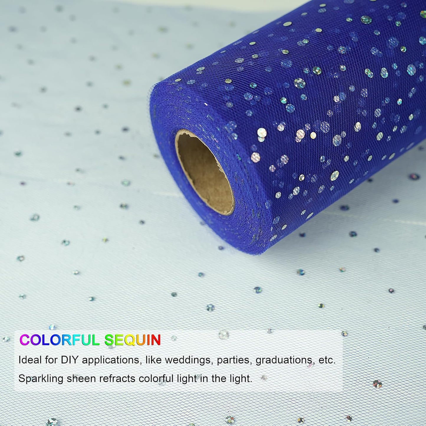 Glitter Tulle Rolls, 6” by 50 Yards (150FT) Sequin Tule Netting Fabric Tulle for Tutu Skirts Sewing Birthday Wedding Party Decoration (Royal Blue)