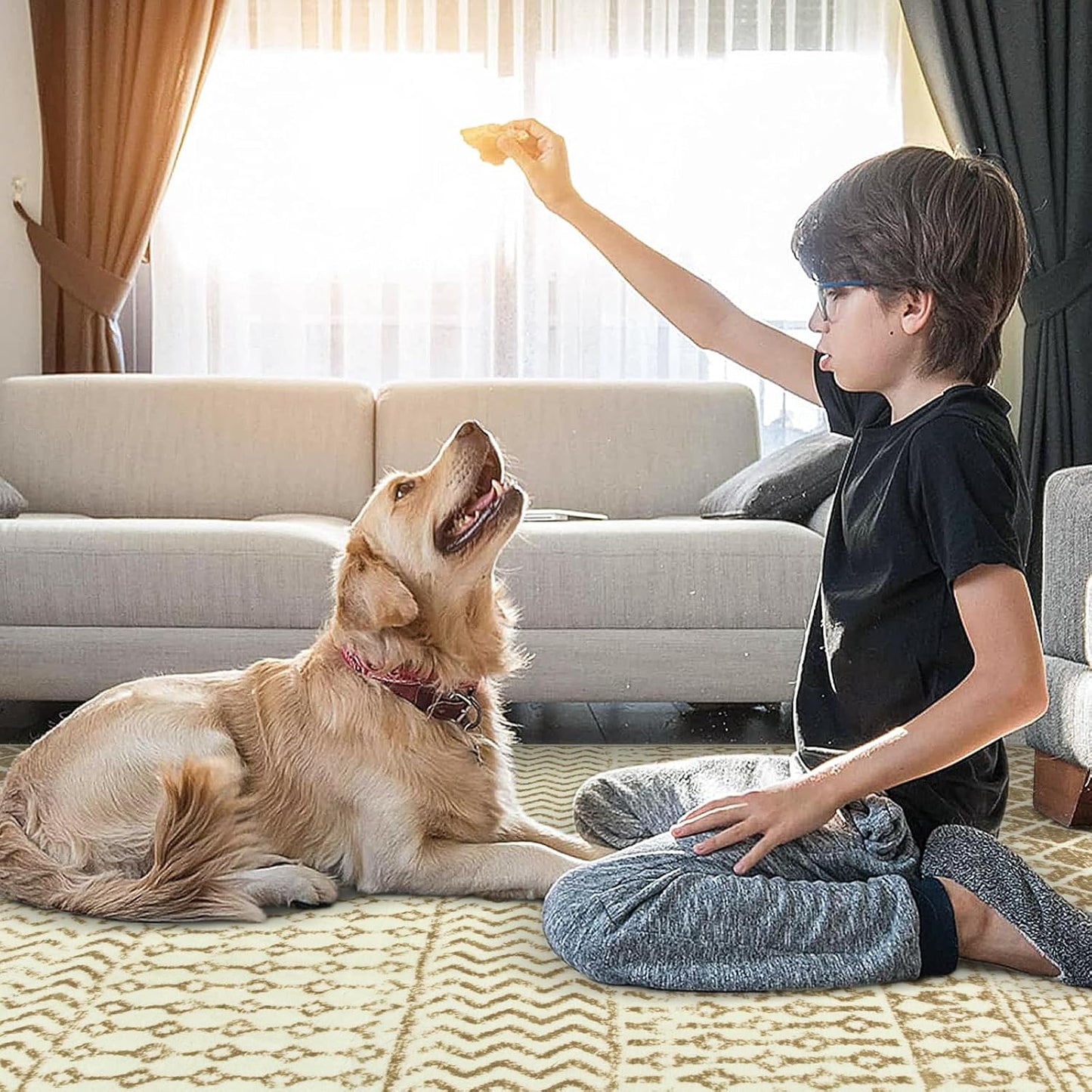 Moroccan Washable Rug for Bedroom, 2x3 Tan Distressed Door Mat Non Slip Kitchen Rug, Low-Pile Soft Faux Wool Floor Carpet for Entryway Kitchen Bathroom Bedroom