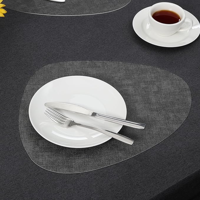 Placemats and Coasters, Washable Reversible Placemats Round Faux Leather Wipeable Place Mats Non Slip Heat Resistant Indoor Outdoor Table Mats (Set of 4, Gray)