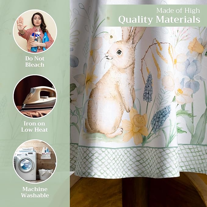 Maison d' Hermine Table Cloth Round Table 100% Cotton 63 Inches Tablecloth Reusable Decorative Everyday Use for Dining Room, Farmhouse, Home, Party, Festive & Wedding Spring Summer - Easter Dew