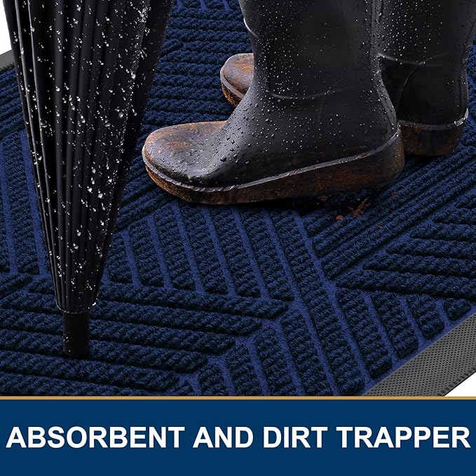 Smiry Front Door Mat Outside Entrance, Heavy Duty Sturdy Natural Rubber Doormat, Trap Dirt and Moisture, Easy Clean Low Profile Mats for Indoor Outdoor Entry, Irregular Triangle (36x24, Royal Blue)