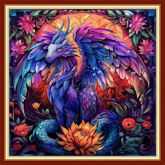 Joyhoor Stamped Cross Stitch Kits for Beginners, Needlepoint Kits for Adults, 11CT Counted Embroidery Kits-Magic Dragon 18x18 inchs