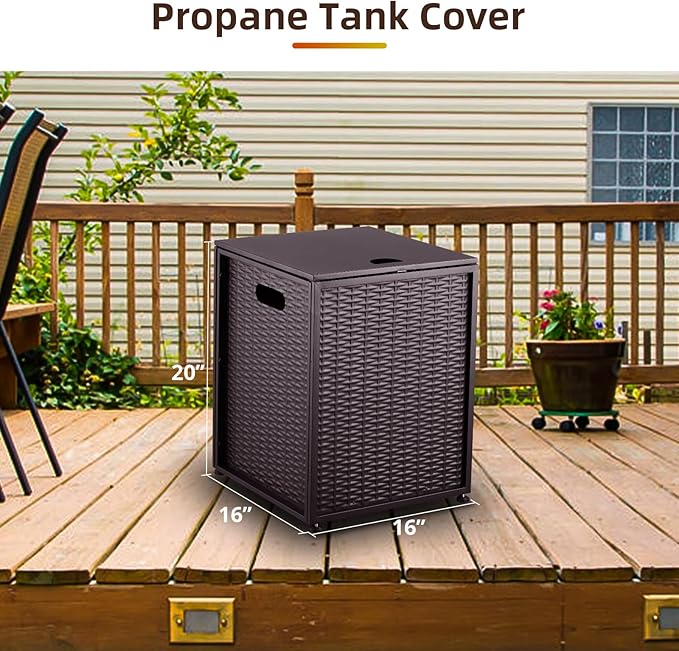 Outdoor Propane Tank Cover - 20 lbs Tank Side Table with Storage, Dual Function for Gas Fire Pit, Grill, Griddle & Stoves