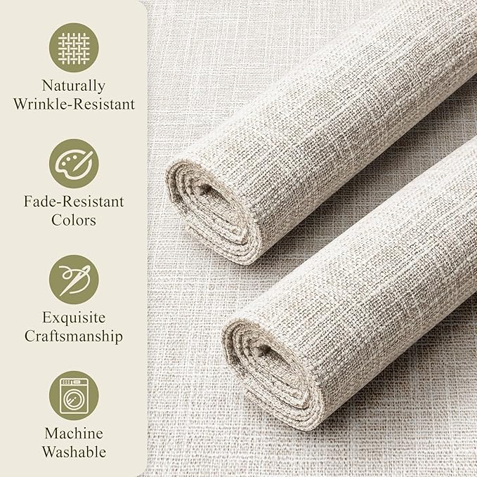 KXN Placemats Set of 6, Dual-Layer Thickened Faux Linen Table Mats, Heat Resistant & Wrinkle-Free, Machine Washable Cloth Place Mats for Kitchen Dining Indoor Outdoor (Cream)