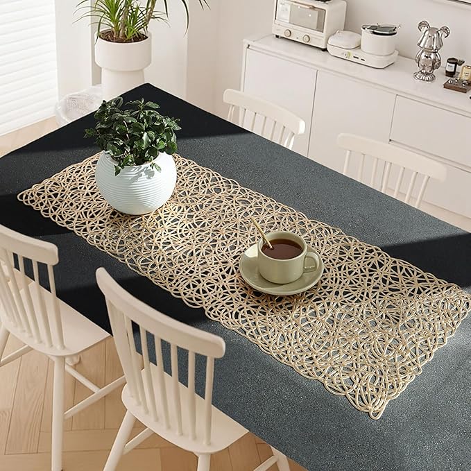 FAVE Gold Table Runners 36 Inches Heat Resistant Table Runner Flower Shaped Short Table Runner Washable Table Mats FallTable Runner for Wedding, Banquet, Birthday, Party, Restaurant (Line Pattern )