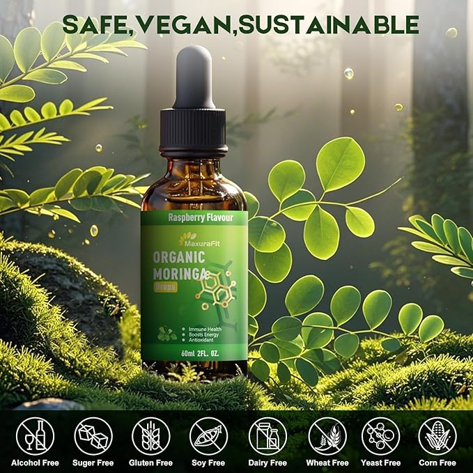 Moringa Leaf Drops with Vitamin C, Moringa Oleifera Extract Liquid Drops for Immunity Support,Antioxidant,Overall Health & Energy,Vegan Herbal Supplement 4 fl oz