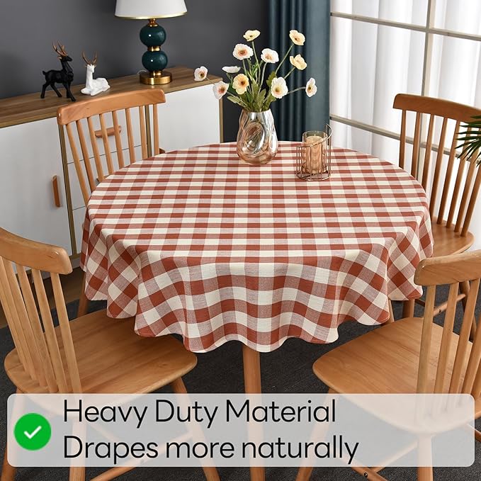 Gingham Table Cloth for Round Tables Orange Checkered Plaid Tablecloth Heavy Duty Cotton Blend Washable & Wrinkle Table Cover for Outdoor Kitchen Dining Picnic Camping (53 inch Diameter)