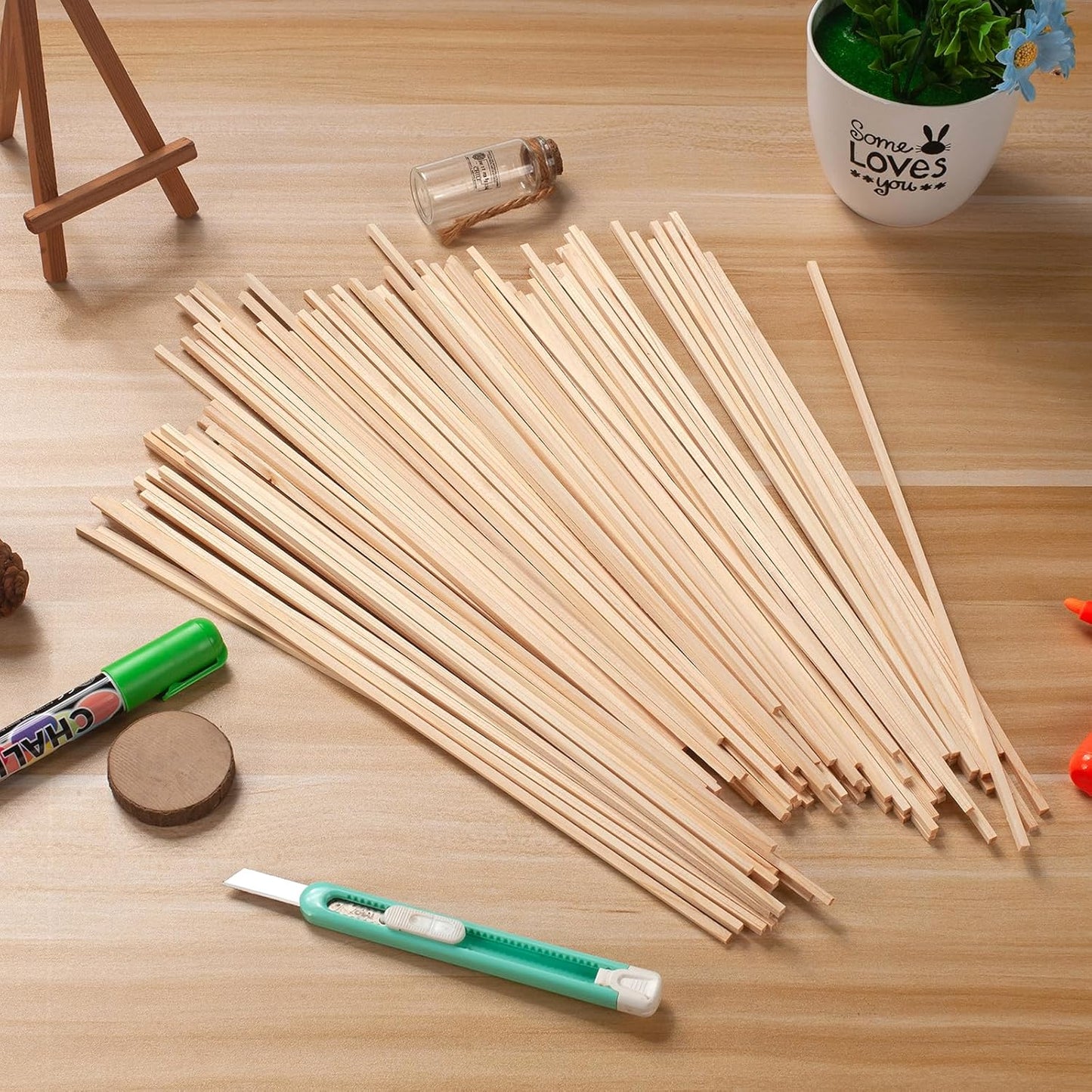 1/8" x 12" Square Wooden Dowel Rods Wood Square Dowels for Crafting, 100PCS Small Unfinished Wood Craft Sticks Hardwood Sticks Wooden Strips for Arts and DIYers, Miniature Buildings, Woodworking