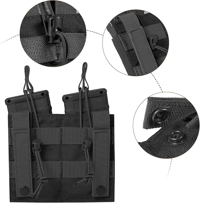 Open-Top Single/Double/Triple Molle Mag Pouch for 5.56mm M4 M16 AK AR Glock M1911 9mm Elastic Rifle Magazines Pistol Mag Pouches Holder Carrier with USA Flag Patch