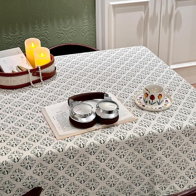 Rectangle Gingham Tablecloth, Washable White Green Table Cloth, Raised Jacquard Pattern Table Cover for Dining, Farmhouse, Wedding, Outdoor Tablecloths - 60''x108''