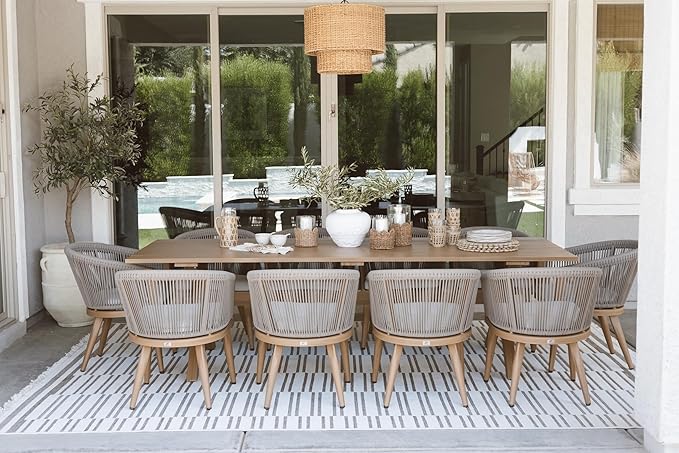PURPLE LEAF Outdoor Dining Set for 10 All-Weather Aluminum 11 Piece Furniture Sets with Woodgrain Table and Rope Weave Chairs Included Cushions for Backyard Indoor Decor Kitchen Patio Set Teak Color