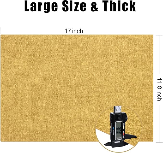 Homaxy Faux Leather Heat Resistant Placemats for Dining Table Set of 8, Waterproof Wipeable Washable PU Table Mats, Easy to Clean Anti-Slip Place Mats, 11.8" x 17", Yellow