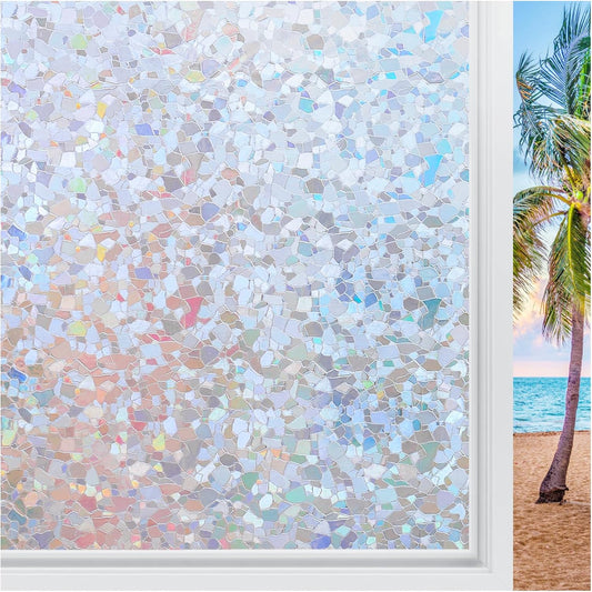 rabbitgoo Rainbow Window Privacy Film Decorative Stained Glass Diamond Pattern Window Sticker with Iridescent Tint Non-Adhesive Static Cling for Home Office Crystal Pattern, 35.4 x 78.7 inch