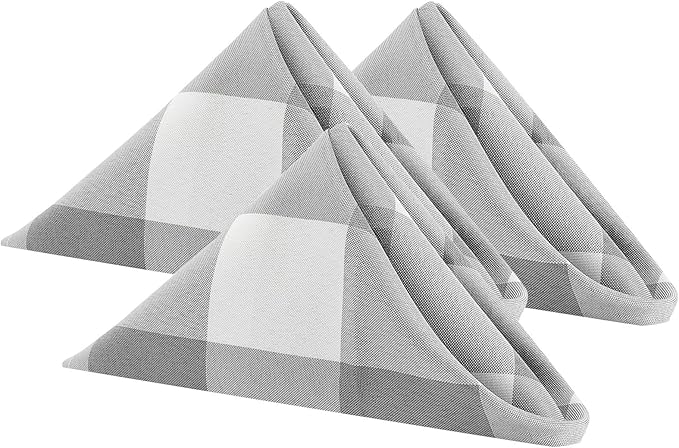 Buffalo Plaid Table Napkins Set of 50 Checkered Cloth Napkins 17x17 inch Washable Dinner Gingham Pattern Napkins Soft Napkins for Wedding Party Dining Banquet(Gray and White)