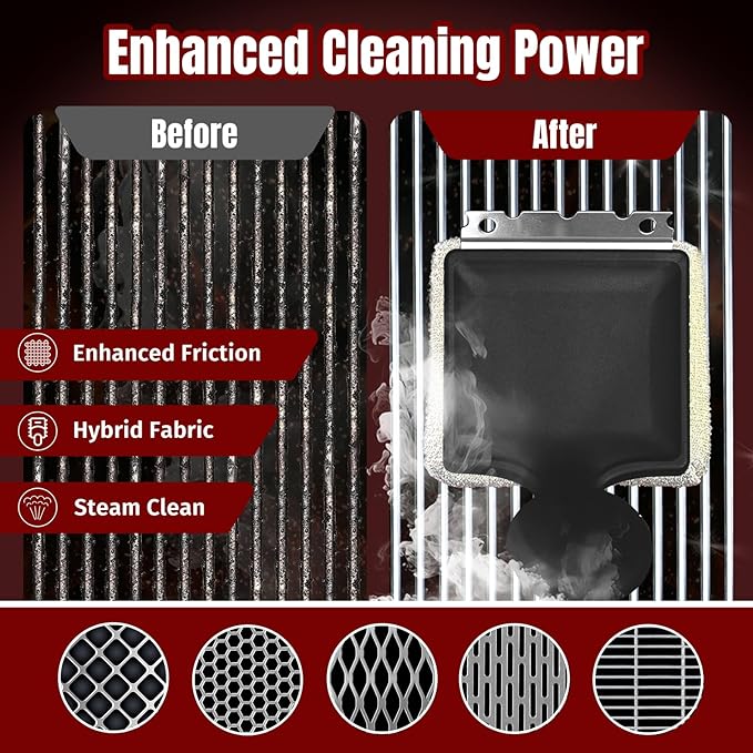 SHINESTAR Steam Grill Brush Bristle Free - Replaceable Cleaning Head with Unique Seamless-Fit Scraper, Durable Safe BBQ Cleaner for Cast Iron, Stainless-Steel & Various Grill Grate Types-Black