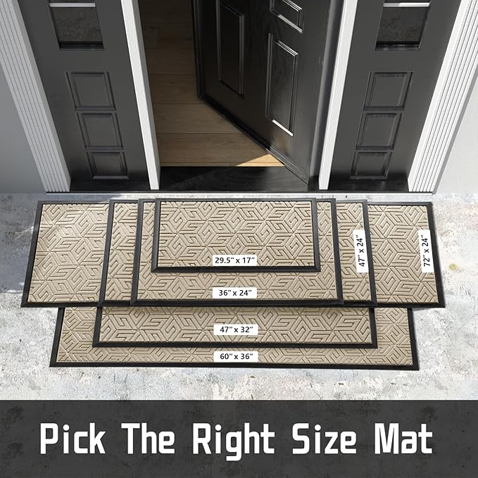 Yimobra Doormat Outdoor Entrance 29.5x17, All-Weather Waterproof Outdoor Mats for Front Door, Non Slip Welcome Door Mat for Patio Proch Outside Entryway Indoor, Light Beige