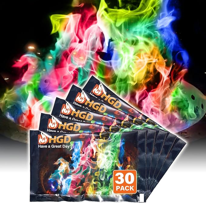 HGD (28 Pack) Magic Campfire Fire Color Changing Packets for Fire Pit - Actually 30pk Bonus 2 Free, Indoor/Outdoor Fireplace, Bonfire - Rainbow Magical Flame, Camping Accessory, Compatible with Wood
