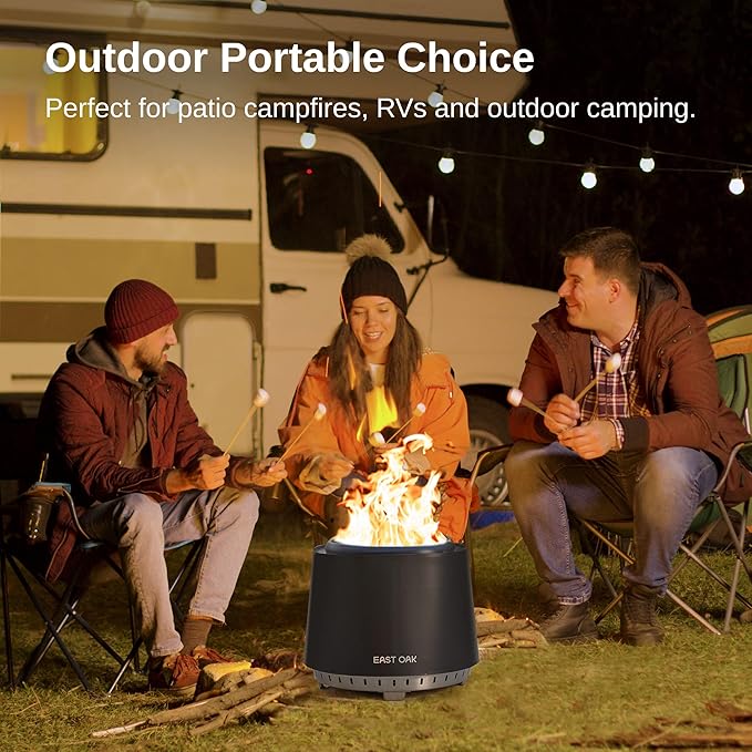 EAST OAK Camber Smokeless Fire Pit 17'', Stainless Steel Fire Pits for Outside Wood Burning Portable Small Fire Pit with Poker, Stand & Removable Ash Pan Bonfire Pit for Patio, Pitch Charcoal
