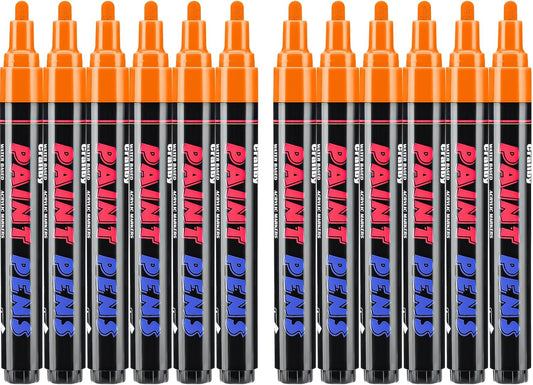 Orange Paint Pens Paint Markers - 12 Pack Permanent Quick Dry Waterproof Marker Pens for Rocks Wood Fabric Plastic Canvas Glass Mugs Metal Tire Stone