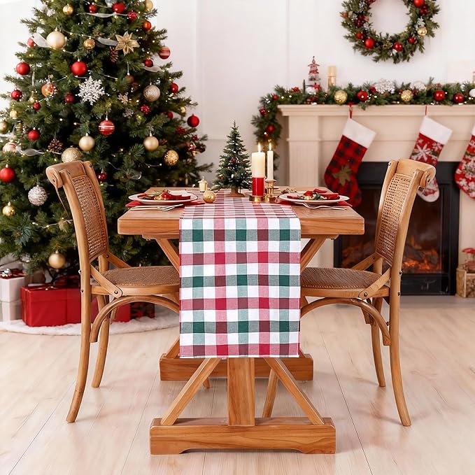 Christmas Checkered Table Runner - 2 Packs Buffalo Plaid Table Runner 13x84 Inches Table Cover for Family Dinners Fall for Farmhouse