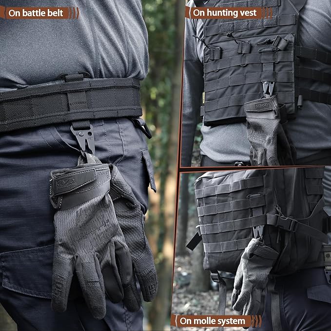 LIVANS Molle Belt Clip Key Holder Tactical Battle Belt Plate Carrier Vest Attachment Clip for Hanging Keys or Gloves, Universal Fit Molle Accessories Clip |T-Mount Clash Hook, Include Z-Buckle