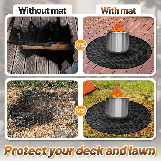 Apipi 47'' Fire Pit Mat Compatible with Solo Stove Bonfire - Fireproof Grill Mat Deck Patio Protector, 3-Layer Reusable Easy to Clean Round BBQ Mat for Outdoor Camping Accessories, Black