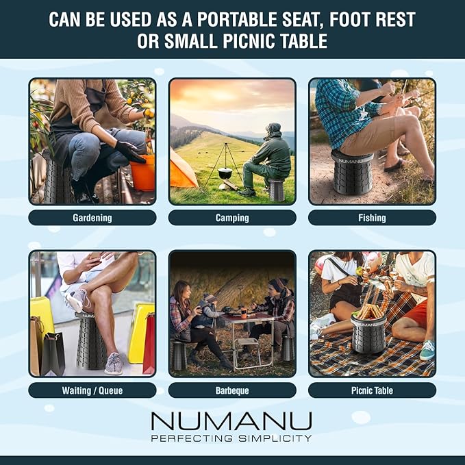 NUMANU 2PACK 2025 Upgraded XXL Collapsible Stool 19.7", 1000lbs Max Weight, Wider & Taller Pop Up Seat, Heavy Duty Portable Retractable Folding Chair or Travel Foot Rest, Gift for Camping & Outdoors
