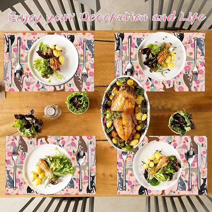 Dog Placemats Set of 4 - Animal Heat Resistant Placemats for Dinner Table, Non-Slip Waterproof Oil-Proof Washable Reusable Placemat for Indoor Outdoor Kitchen Decor, 15.75In*11.81In