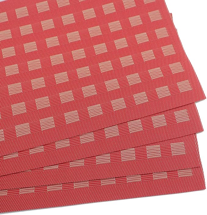 Gugrida Placemats, Placemats PVC Table Mats Woven Vinyl Placemats, Set of 6 (Red)