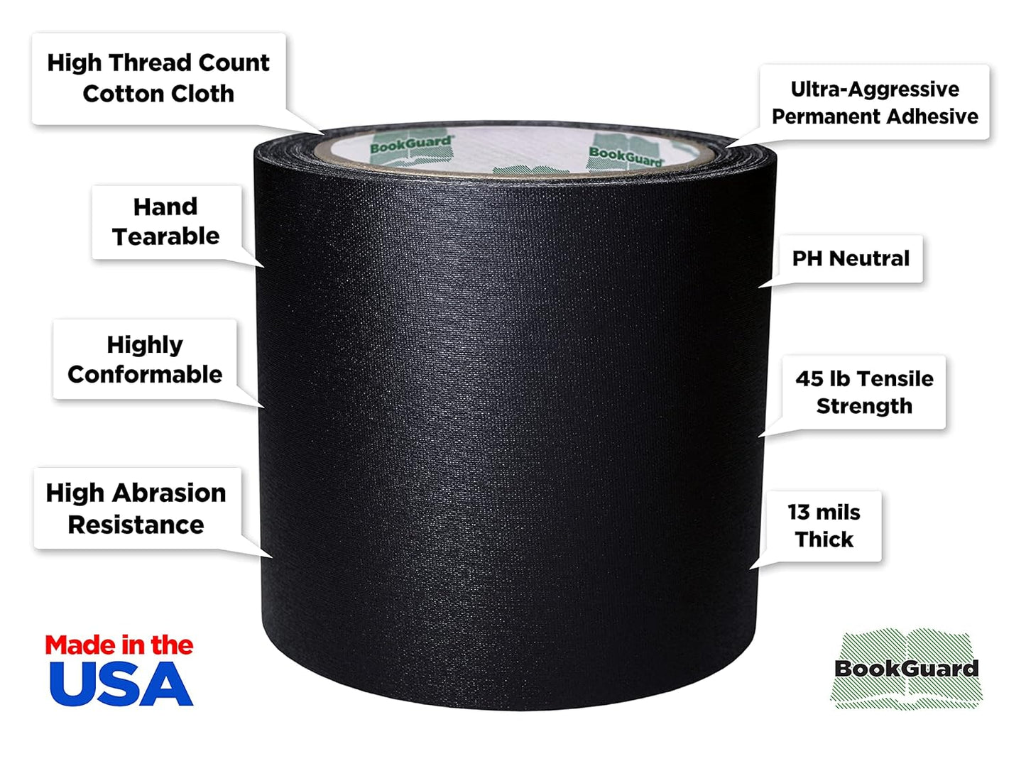 BookGuard 4 inch Premium Bookbinding Repair Cloth Tape, 15 Yard Roll, Black