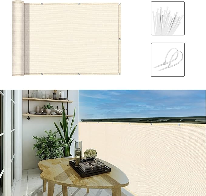 3'x16.4'Balcony Privacy Screen Cover Fence Cover UV Protection Weatherproof Windscreen Heavy Duty for Patio, Backyard,Beige