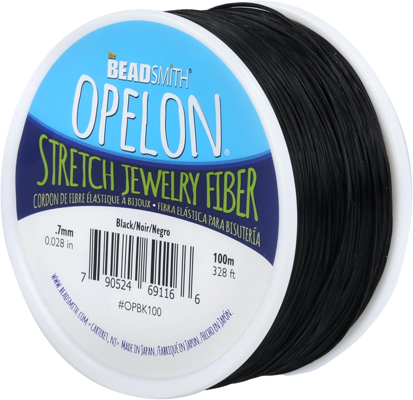 The Beadsmith Opelon Stretch Cord – Elastic Beading Fiber, Black, 0.7 mm Diameter, 100 Meters (328 ft) Spool