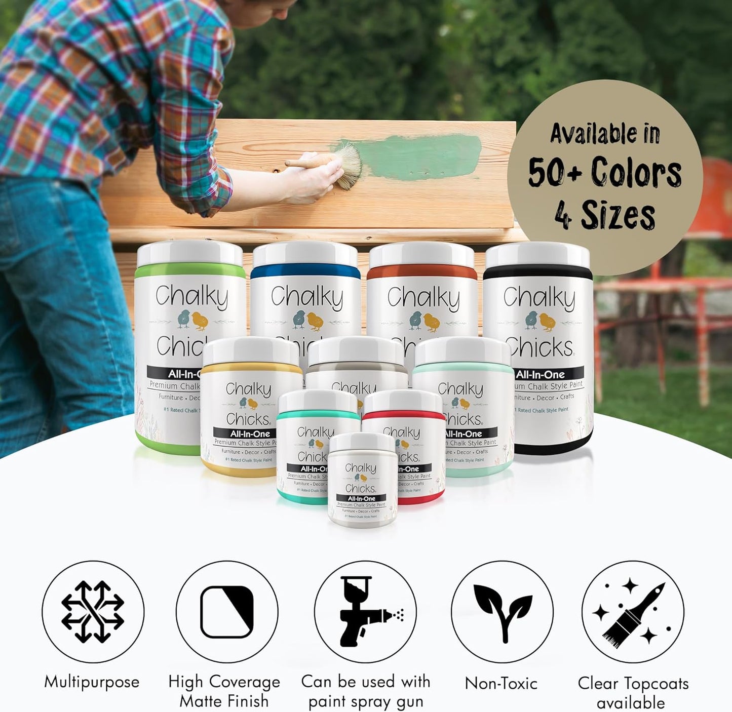 Chalky Chicks All-in-One Chalk Paint for Furniture or Cabinet - 8 Fl Oz - Matte Finish Olive Wood (Taupe) for Metal, Wood Furniture Paint - No Sanding All-in-One for Home Decor & Crafts, USA Made